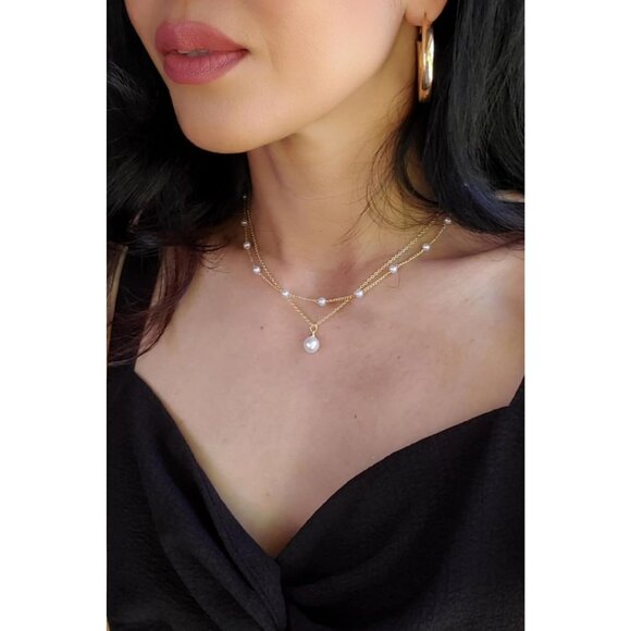 Pearl Necklaces for Women, 14K Gold Pearl Necklace Silver Pearl Jewelry Set as T - Picture 6 of 9